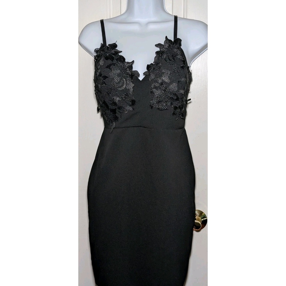 Haute Monde Women's Size Medium Black Bodycon Dress Floral Top Adjustable Straps